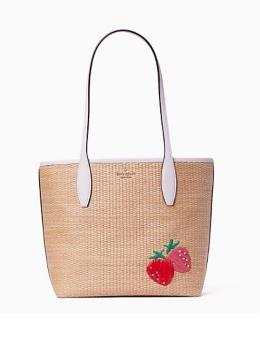 kate spade Straw Tote with Pink Leather Straps and Strawberry Patch